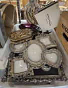 Quantity of modern photograph frames of various sizes, two modern enamelled metal bowls, inlaid
