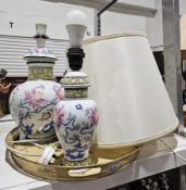 Couleuvar France ceramic table lamp with floral decoration, a smaller example and a metal floral