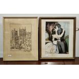 Handcoloured lithograph "The Lover Returns" after M Currier, A C Dawson Welsh Corgi print, Elizabeth