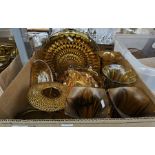 Quantity of carnival glass and other coloured glassware including plates, vases, dishes, etc (2