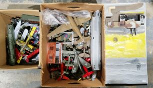 Various boxed models including a Tamiya model tank destroyer M10, an ASUF.D, a Revell German LSM