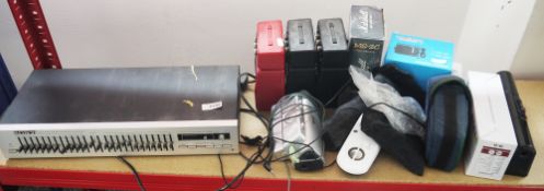 Collection of mini external speakers and amplifiers including four Marshall MicroAmps MS-2C, a