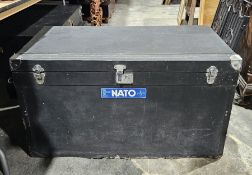 Large vintage Brooks Industria black travel case with NATO sticker to front