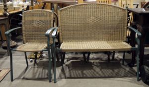 Metal and rattan-effect garden bench and matching armchair