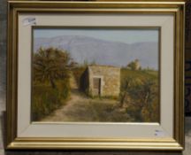 Oil on board 'La Maison des Vignes Landecy Geneve' by Roger Piola, another oil on board by Lerc(?)