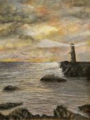 Oil on board by V Kuresk, oil on canvas copy of vase of irises by Vincent Van Gogh and two further