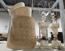 Pair of 20th century carved alabaster table lamps in the form of urns, on square pedestals, 39cm