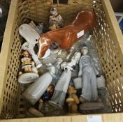 Beswick horse, 21cm high, two Lladro figures including a girl holding a pig, three Goebel Hummel