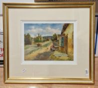 Limited edition print of a farmyard scene, 3/250, framed and glazed
