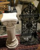 Victorian style metal stickstand and a Corinthian column jardiniere stand (2)