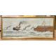 Oil on board signed Peter Joseph depicting boats at harbourside with onlooking crowd - Image 1 of 2