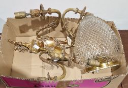 20th century hobnail glass mounted tapering oviform pendant light fitting, 26cm high and two 20th