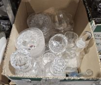 Collection of cut glassware including pair of Orrefors Sweden cut glass candle holders, four various