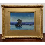 Collection of pictures including landscape scene with man fishing, signed, watercolour of trees by B