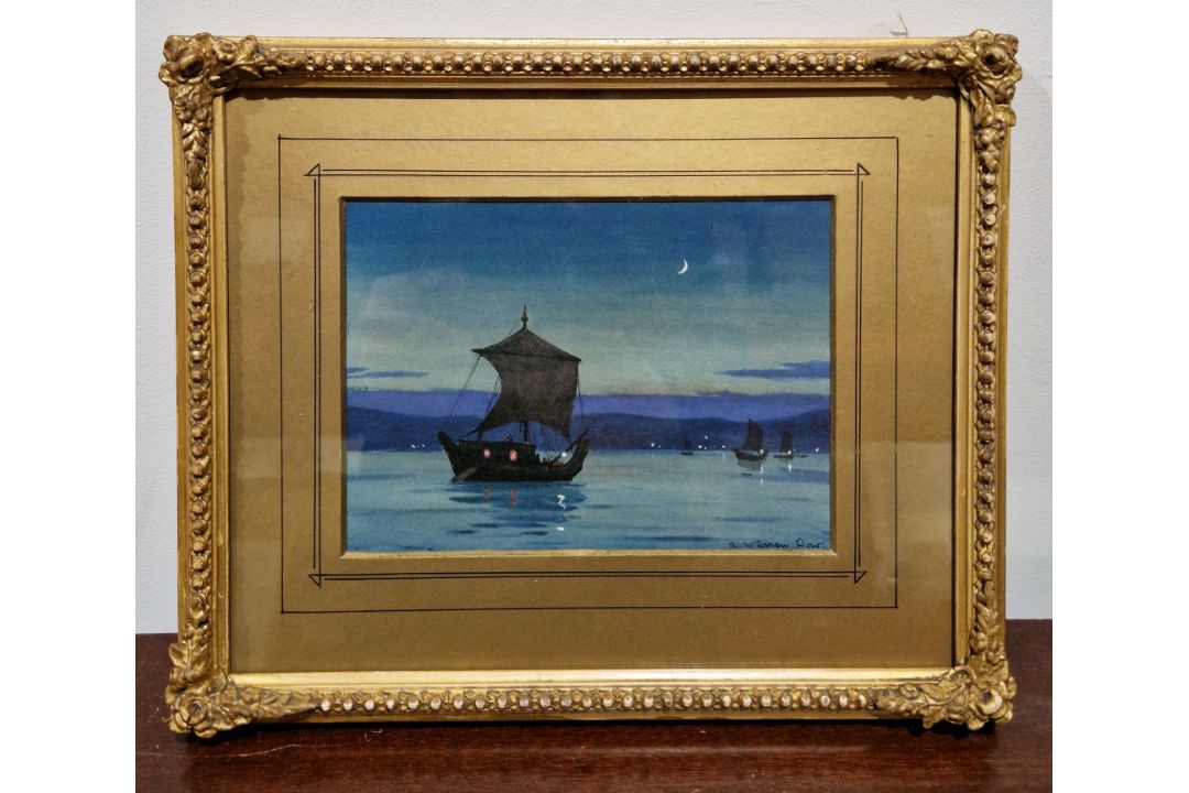 Collection of pictures including landscape scene with man fishing, signed, watercolour of trees by B - Image 1 of 15