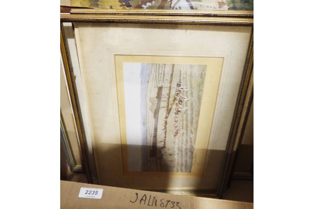 Collection of framed prints including a beamed house after Cecil Aldin, two hunting prints signed in - Image 6 of 6