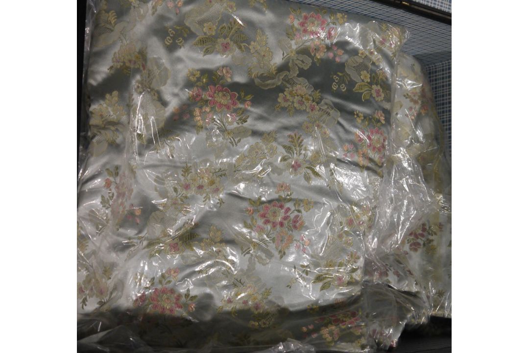 Six blue ground modern brocade silk curtains contained within large brass bound trunk  Condition - Image 5 of 5