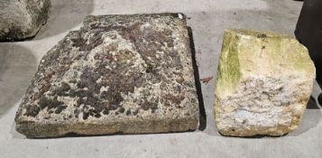 Unusual staddlestone of wide pyramid form, top and short base, base height 35cm, top height 22cm,