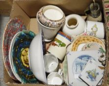 Two large brass plates depicting tavern scenes, a dressing table swing mirror, a long horn and