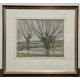 Collection of pictures including landscape scene with man fishing, signed, watercolour of trees by B - Image 8 of 15