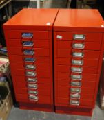 Two red metal 10-drawer Bisley cabinets (2)