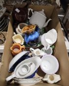 Spong National mincer in box, Pifco electric trouser press and assorted glass and ceramics (3 boxes)