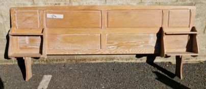 Limed oak panelled double bed headboard with integrated bedside shelves, 95cm high x 239cm long x