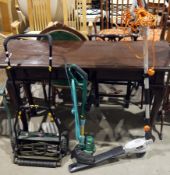 Vonhaus hedge trimmer, a McGregor electric grass trimmer and a Dobbie's hand push lawnmower (3)