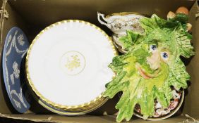 Two boxes of assorted ceramics including Royal Cauldon Kings Plate pattern gilt teawares, various