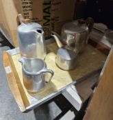 Mid-century Piquot ware part service including tray, coffee pot, teapot, milk jug and sugar bowl