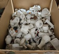 Quantity of glassware including jelly moulds, moulded bowls, vases and a quantity of crested china