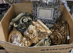 Two modern pairs of plaster/resin wall brackets, gilt decoration (both damaged) and various