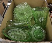 Quantity of glassware including Carnival glass, coloured glass, vases and dishes, rosebowls, etc (