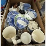 Quantity of ceramics including a Copeland Spode Peplow pattern meat plate, a blue and white turkey