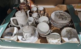 Japanese Satsuma-style part tea service including teapot, teacups, etc and two further Asian part