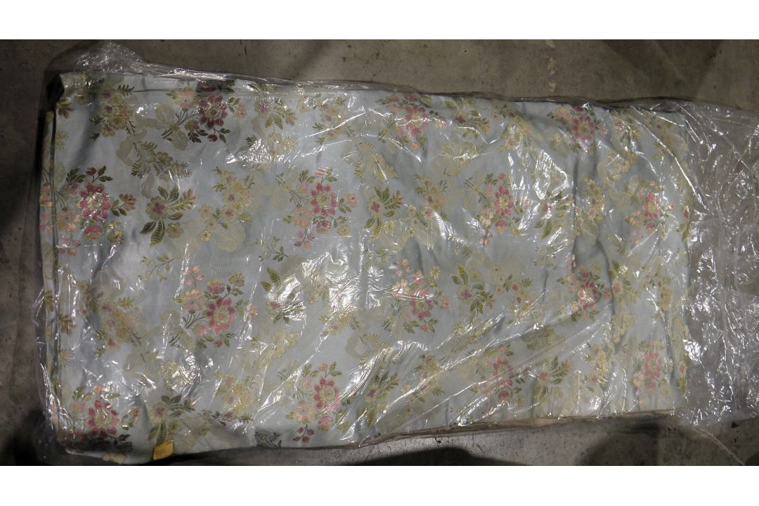 Six blue ground modern brocade silk curtains contained within large brass bound trunk  Condition - Image 3 of 5
