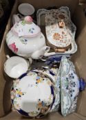 Spode Marlborough Sprays teapot, a Royal Albert blue gilt and floral border decorated part tea