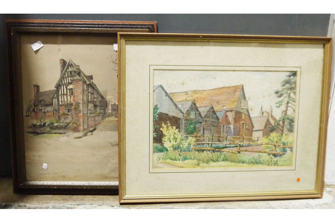Collection of framed prints including a beamed house after Cecil Aldin, two hunting prints signed in - Image 2 of 6