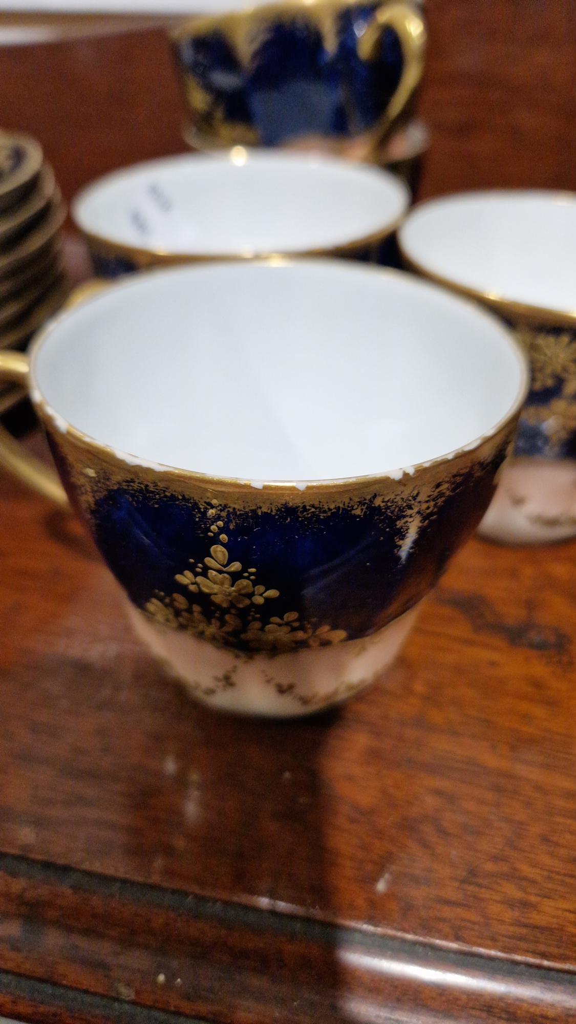 French Limoges porcelain part tea service by C Ahrenfeldt, gilt floral and foliate design on a - Image 3 of 6