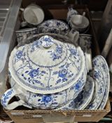 Assorted blue and white ceramics including Johnson Bros ironstone 'Indies' pattern lidded tureen and