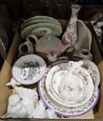 Four Susie Cooper Gay Stripes cups and saucers in various colours, John Jenkins white porcelain