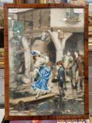 Two prints after Pierre Outin of French street scenes, framed and glazed (2)