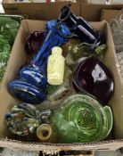 Quantity of glassware including a large studio glass vase, blue pouring jug, bowls, dishes, etc (2