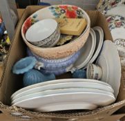 Large white ceramic acanthus decorated centrepiece, quantity of Booths Floradora plates in various