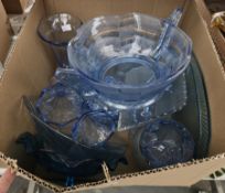 Quantity of Carnival glassware including large twin-handled aqua blue centrepiece bowl, a pair of