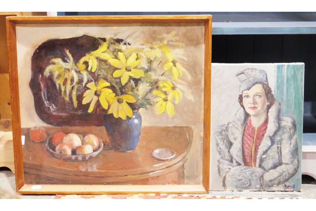 Collection of paintings and prints including a 1930's oil on canvas, portrait of a lady, a 19th - Image 1 of 5