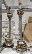 Pair of resin table lamps of column form with rose decoration (2)