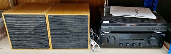 Pair of Sonab (Sweden) oak veneered speakers, type 0D11, serial no.11797, square section, a Sony