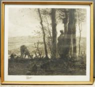 Collection of framed prints including a beamed house after Cecil Aldin, two hunting prints signed in