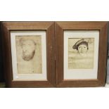 Various framed prints after Hans Holbein including Thomas Earl of Surrey, Anne Boleyn and others